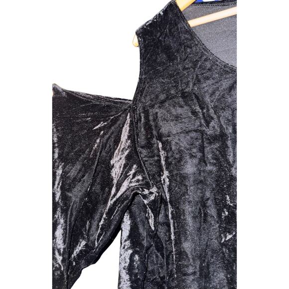 NWT NY Collection Black Velvet Top Women's 3X Asymmetrical Witch Goth Dark Fairy - Picture 3 of 6